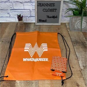 Whataburger drawstring backpack and koozie